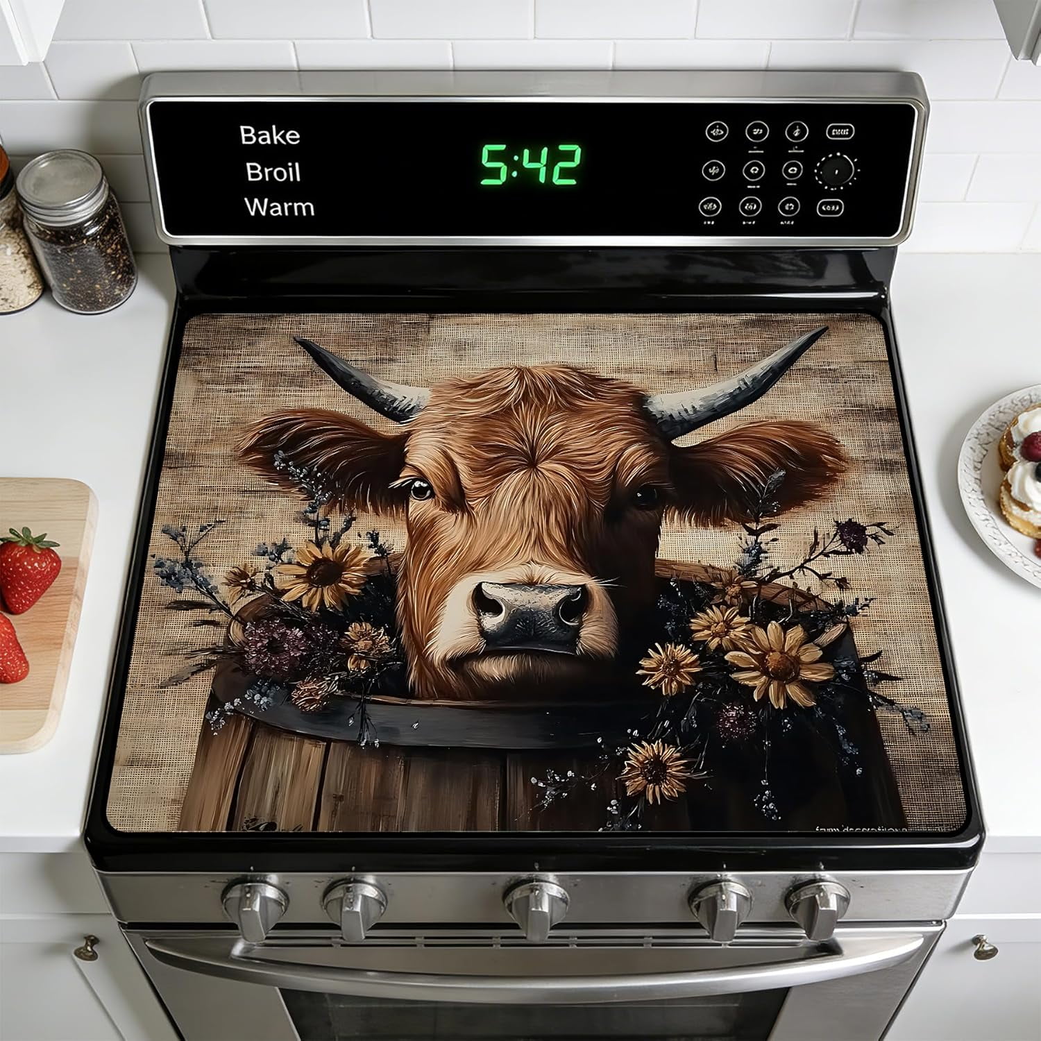 Stove Top Cover for Electric Stoves: All-in-One Heat-Resistant Protector Mat, Non-Slip Kitchen Counter Mat Cow Pattern 28''''x20''''