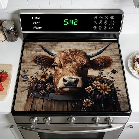 Stove Top Cover for Electric Stoves: All-in-One Heat-Resistant Protector Mat, Non-Slip Kitchen Counter Mat Cow Pattern 28''''x20''''