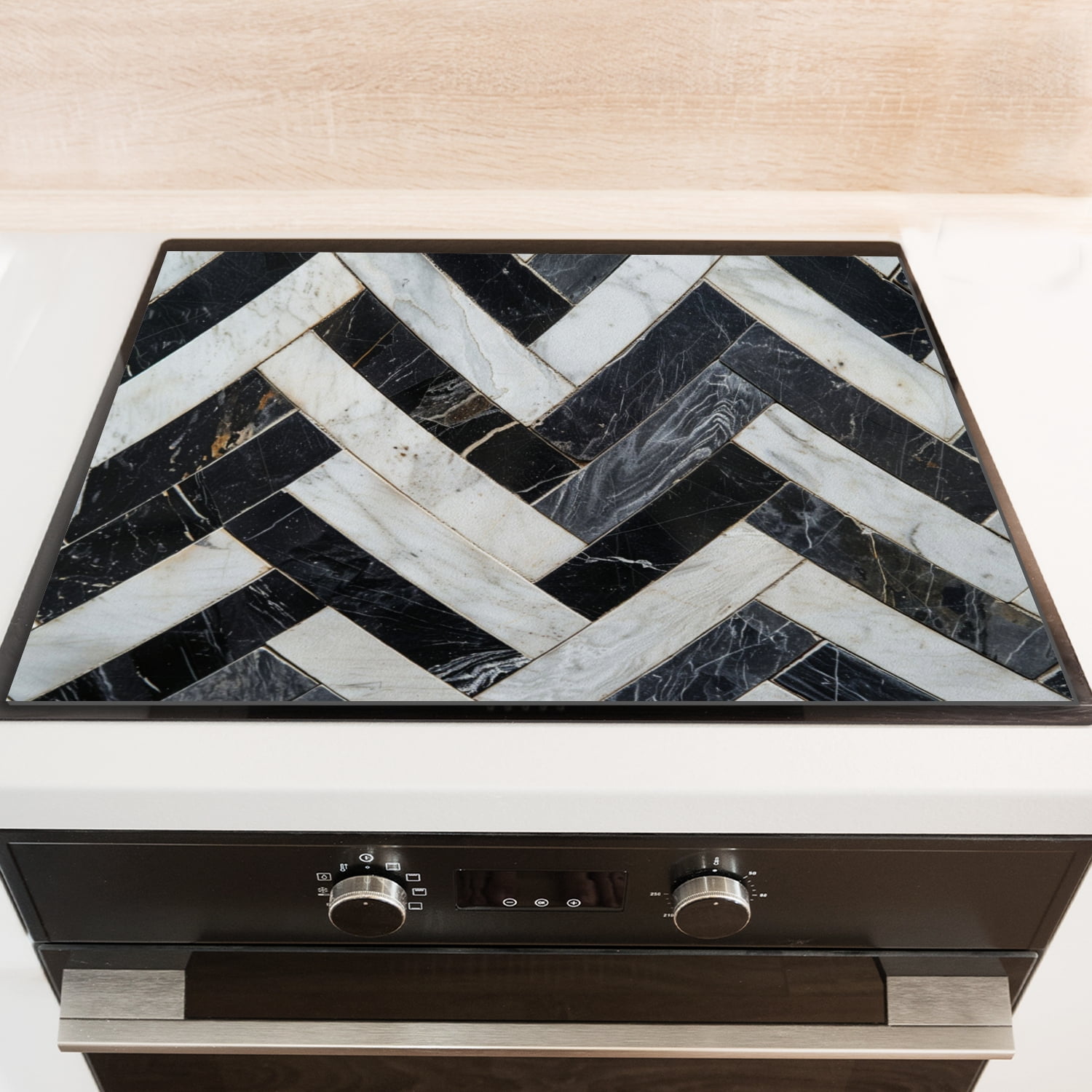 Stove Top Covers for Ceramic Stove, Abstract Geometric Art Black Gray Marble Print Heat Resistant Cooktop Protector, Square Multi-functional Mat for Kitchen RV (28×20 Inch)