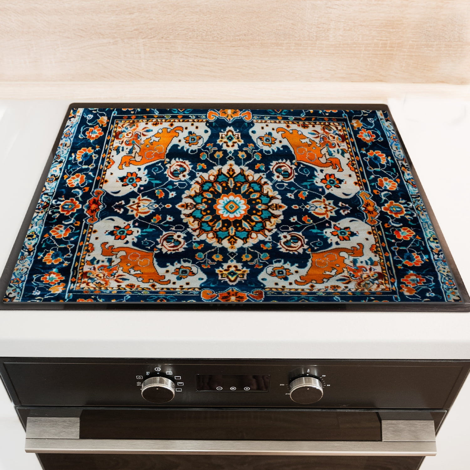 Stove Top Covers for Cooktop Stoves, Bohemia Flowers Mandala Retro Print Heat Resistant Kitchen Glass Stove Protector Mat, Decorative Stovetop Pad for Kitchen RV (28×20 Inch)