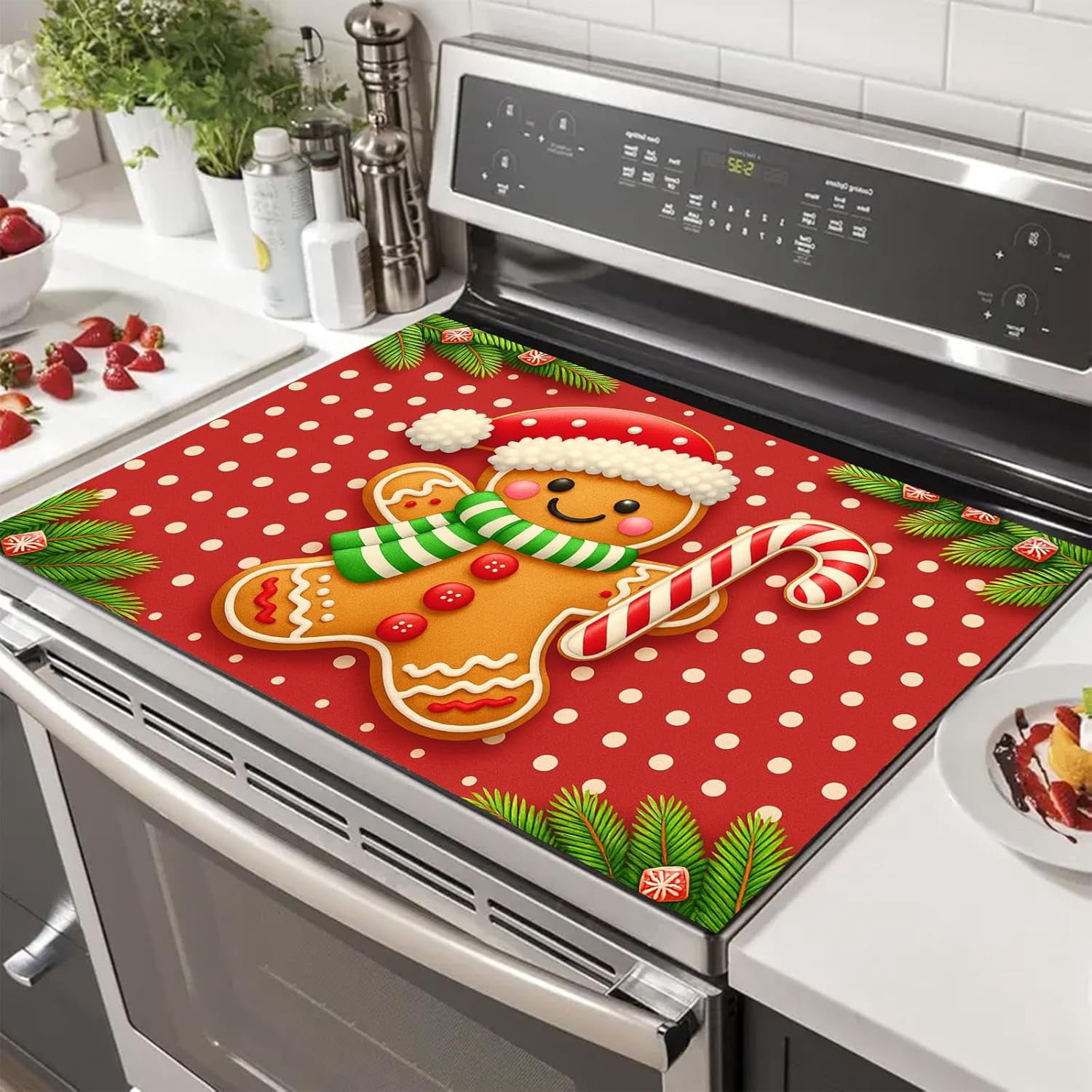 Stove Top Covers for Electric Glass Stove 28x20 Inch Gingerbread Man Christmas Cooktop Protector Heat Resistant Counter Cover Dish Drying Mat for Kitchen RV Camper