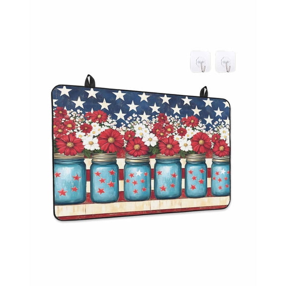 Stove Top Covers for Electric Stove 24x21 Inches, 4th of July Heat Insulation Fireproof Glass Cooktop Protector, Independence Day Red Floral Blue Star Countertop Stovetop Cover for Kitchen