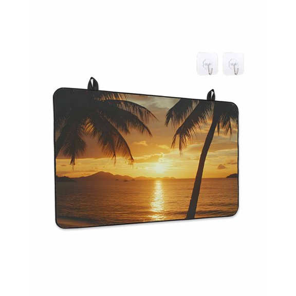 Stove Top Covers for Electric Stove 24x21 Inches, Ocean Sunset Heat Insulation Fireproof Glass Cooktop Protector, Palm Tree Beach Coastal Seaside Seashore Countertop Stovetop Cover for Kitchen