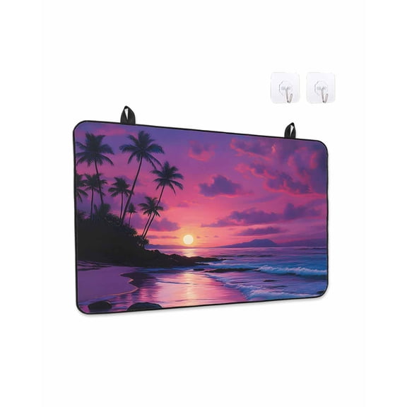 Stove Top Covers for Electric Stove 24x21 Inches, Ocean Sunset Heat Insulation Fireproof Glass Cooktop Protector, Summer Ocean Scenery Tropical Palm Tree Countertop Stovetop Cover for Kitchen