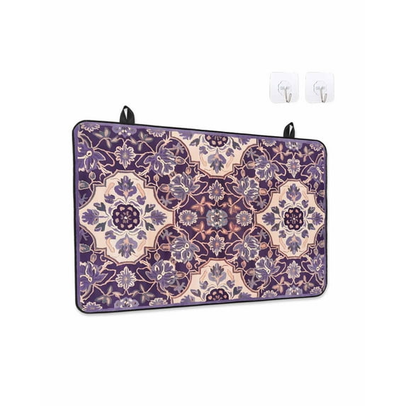 Stove Top Covers for Electric Stove 24x21 Inches, Purple Boho Heat Insulation Fireproof Glass Cooktop Protector, Farmhouse Ethnic Abstract Floral Pattern Countertop Stovetop Cover for Kitchen