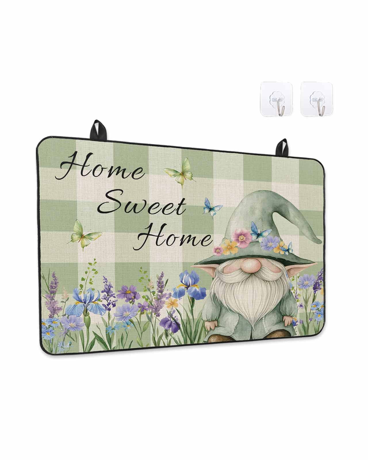 Stove Top Covers for Electric Stove 24x21 Inches, Rustic Gnome Heat Insulation Fireproof Glass Cooktop Protector, Spring Flowers Butterfly Green Check Countertop Stovetop Cover for Kitchen