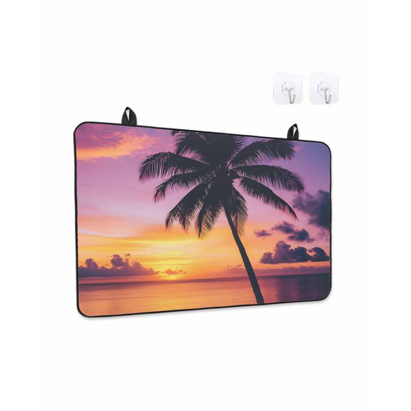Stove Top Covers for Electric Stove 24x21 Inches, Summer Sunset Heat Insulation Fireproof Glass Cooktop Protector, Ocean Seaside Sky Cloud Scenery Palm Tree Countertop Stovetop Cover for Kitchen