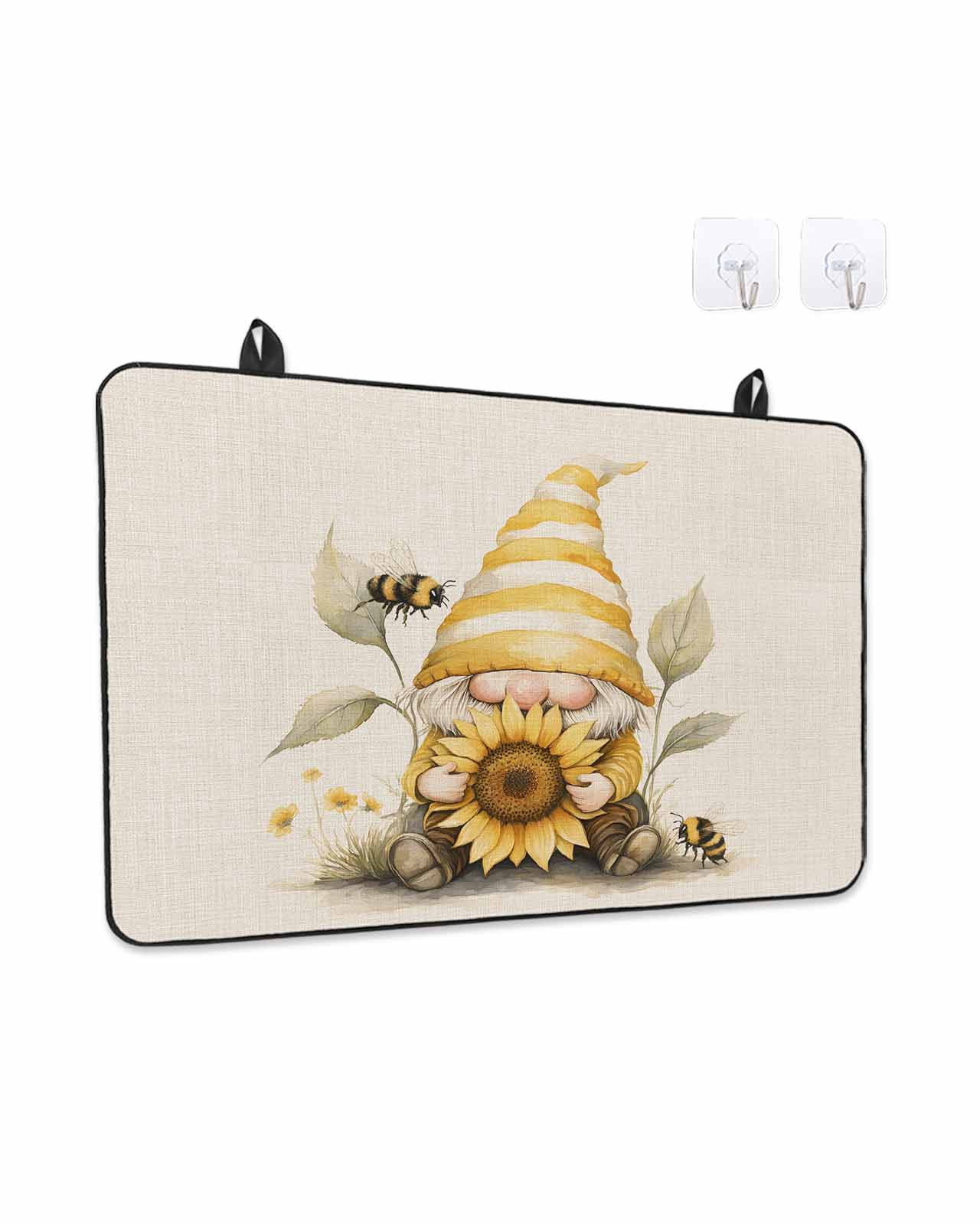 Stove Top Covers for Electric Stove 24x21 Inches, Sunflower Retro Heat Insulation Fireproof Glass Cooktop Protector, Yellow Gnomes Bee Beige Vintage Art Countertop Stovetop Cover for Kitchen