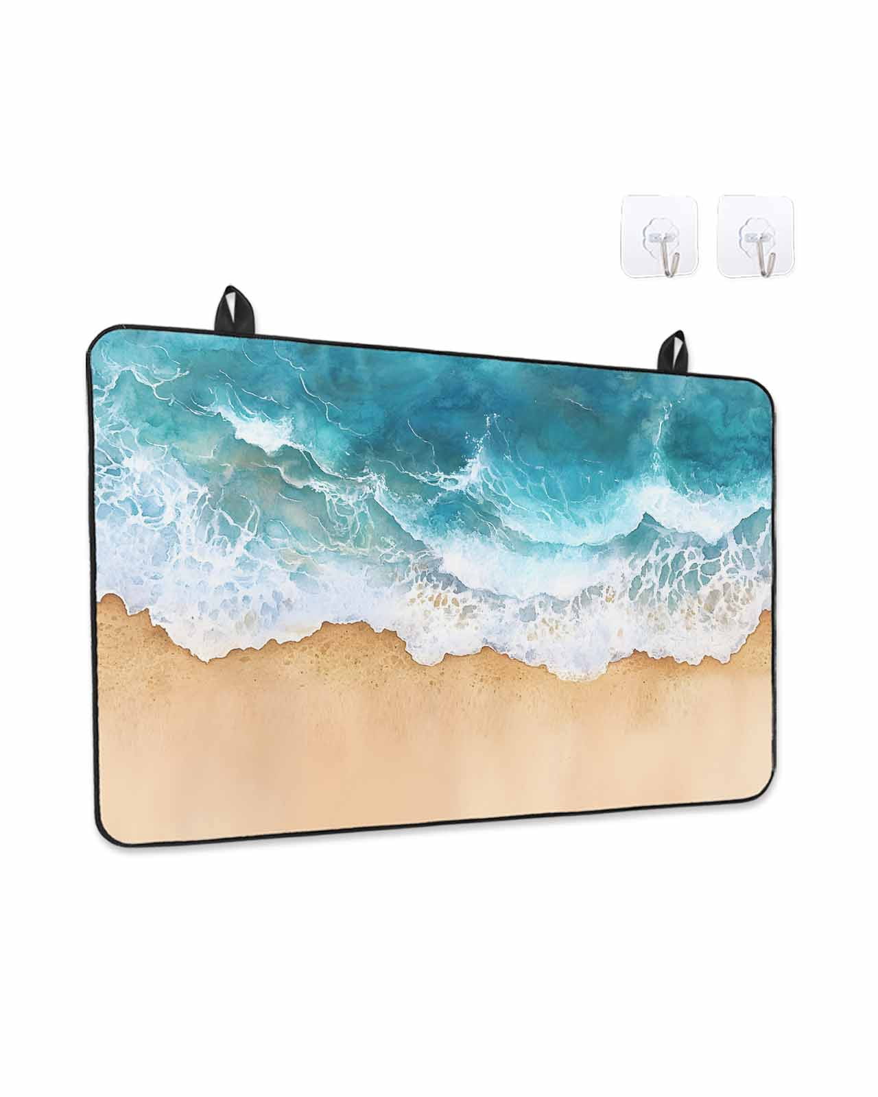 Stove Top Covers for Electric Stove 24x21 Inches, Teal Ocean Waves Heat Insulation Fireproof Glass Cooktop Protector, Summer Beach Coastal Nautical Multipurpose Countertop Stovetop Cover for Kitchen