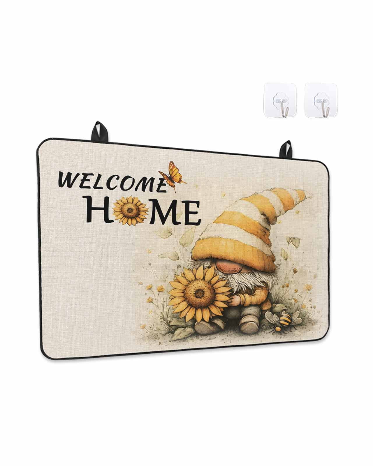 Stove Top Covers for Electric Stove 24x21 Inches, Yellow Sunflower Heat Insulation Fireproof Glass Cooktop Protector, Gnomes Butterfly Beige Retro Floral Countertop Stovetop Cover for Kitchen