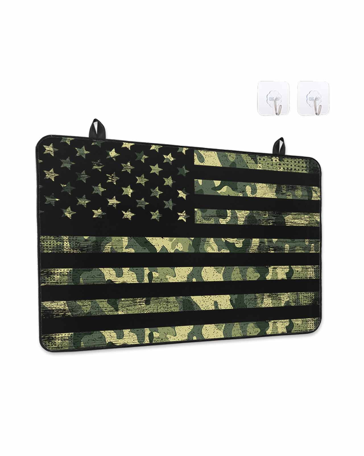 Stove Top Covers for Electric Stove 24x21In, Green Camouflage American Flag Heat Insulation Fireproof Glass Cooktop Protector, Wooden Grain Multipurpose Countertop Stovetop Cover for Kitchen