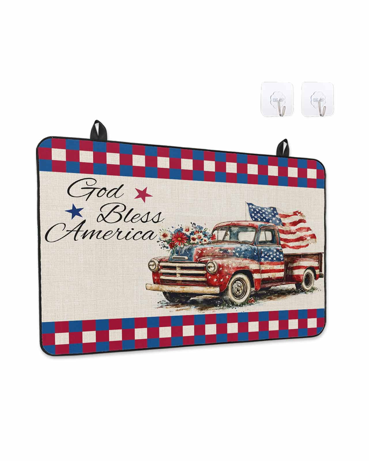 Stove Top Covers for Electric Stove 28.5x20.5 Inches, 4th of July Heat Insulation Fireproof Glass Cooktop Protector, Independence Day Truck Red Blue Rustic Countertop Stovetop Cover for Kitchen