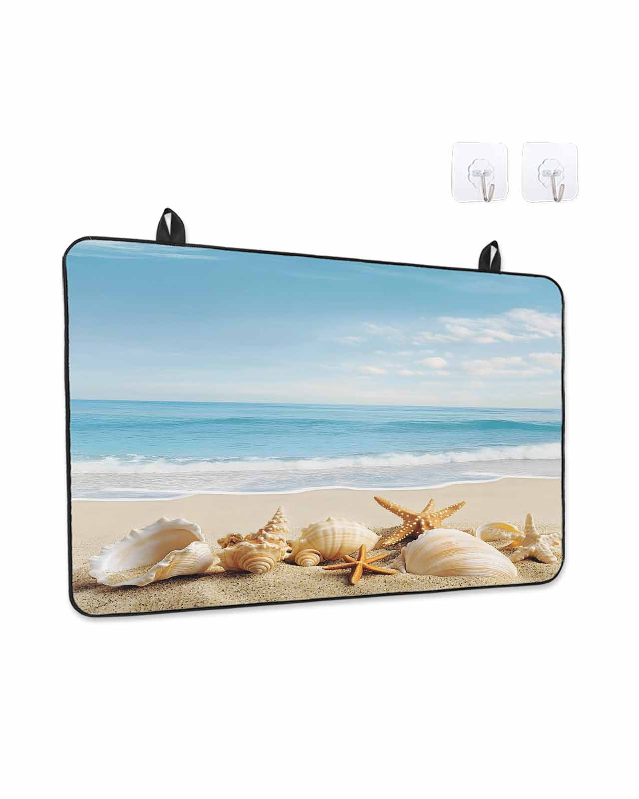 Stove Top Covers for Electric Stove 28.5x20.5 Inches, Beach Coastal Heat Insulation Fireproof Glass Cooktop Protector, Summer Seaside Shell Starfish Nautical Countertop Stovetop Cover for Kitchen