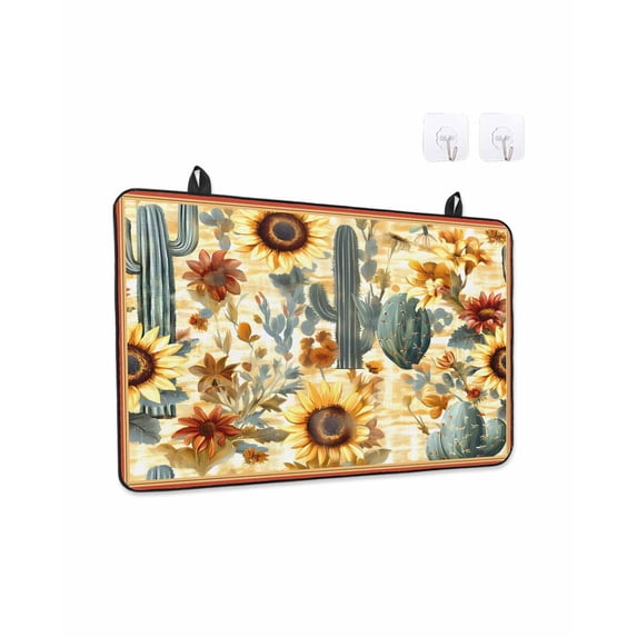 Stove Top Covers for Electric Stove 28.5x20.5 Inches, Cactus Sunflowers Heat Insulation Fireproof Glass Cooktop Protector, Watercolor Summer Floral Multipurpose Countertop Stovetop Cover for Kitchen