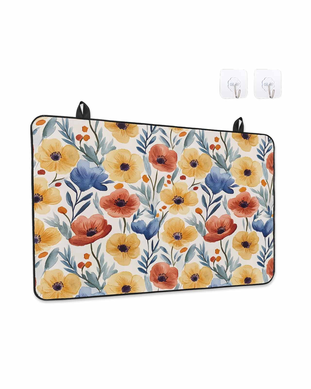 Stove Top Covers for Electric Stove 28.5x20.5 Inches, Spring Floral Heat Insulation Fireproof Glass Cooktop Protector, Red Yellow Blue Summer Botanical Countertop Stovetop Cover for Kitchen