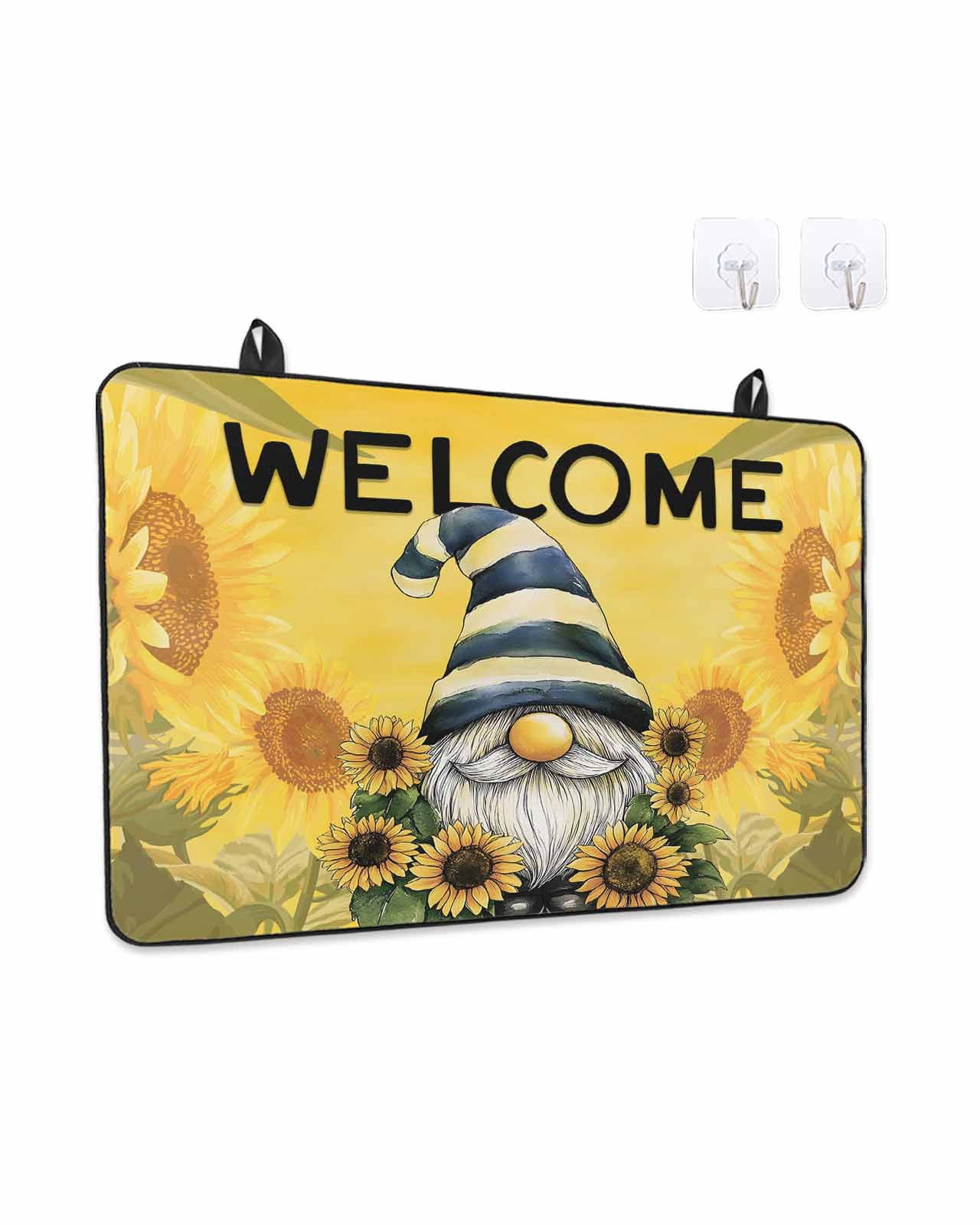 Stove Top Covers for Electric Stove 28.5x20.5 Inches, Sunflowers Gnomes Heat Insulation Fireproof Glass Cooktop Protector, Summer Yellow Floral Leaf Plant Countertop Stovetop Cover for Kitchen