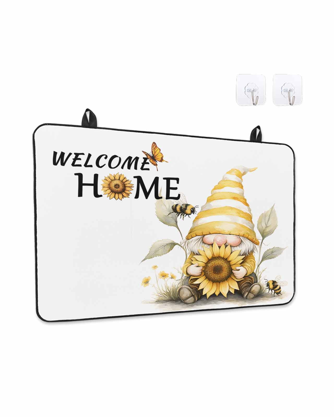 Stove Top Covers for Electric Stove 28.5x20.5 Inches, Yellow Sunflower Heat Insulation Fireproof Glass Cooktop Protector, Gnomes Vintage Bee Butterfly Art Countertop Stovetop Cover for Kitchen
