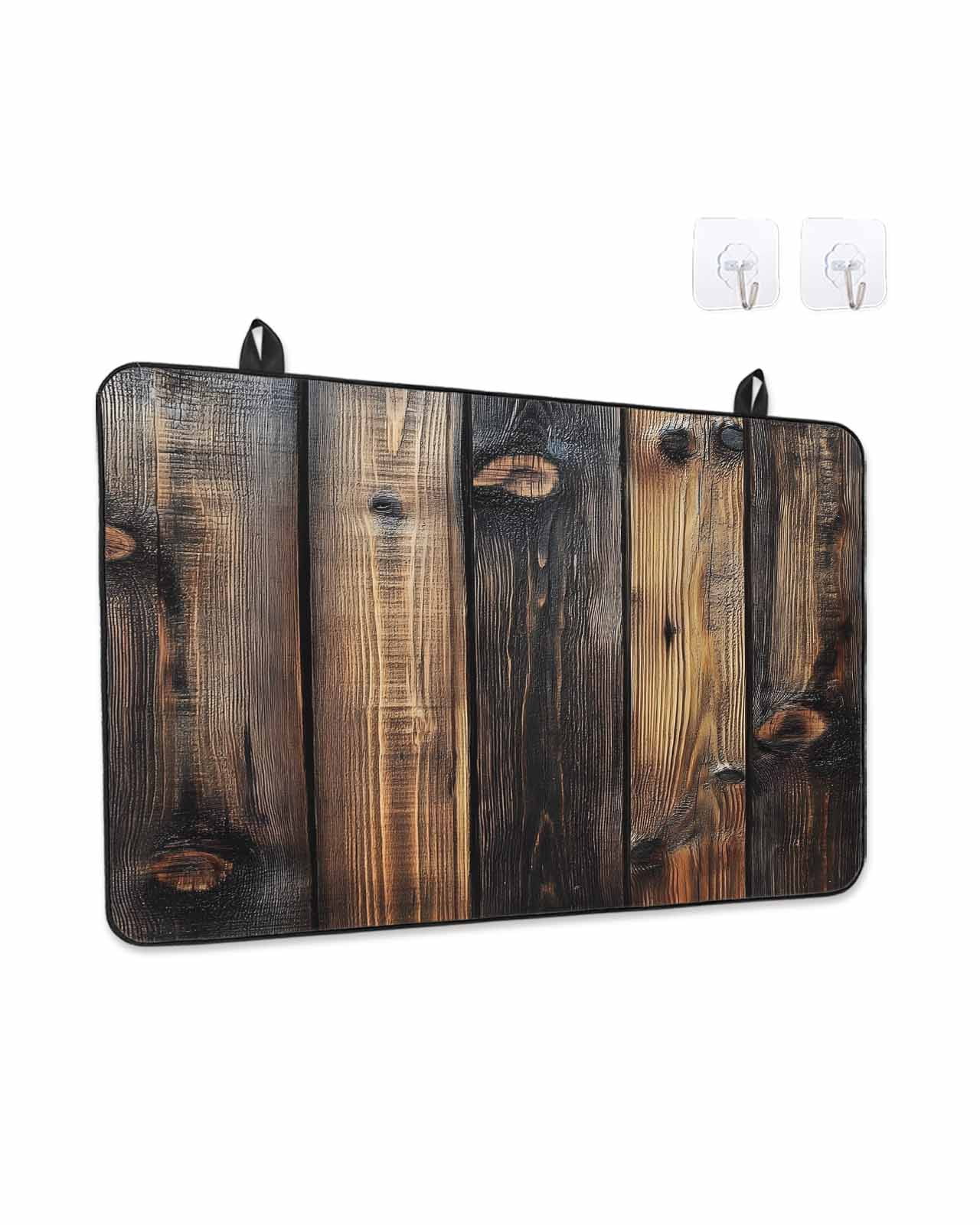 Stove Top Covers for Electric Stove 31x24 Inches, Black Brown Board Heat Insulation Fireproof Glass Cooktop Protector, Vintage Chic Shabby Wooden Grain Countertop Stovetop Cover for Kitchen