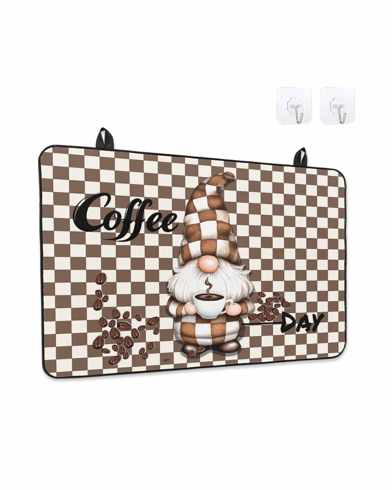Stove Top Covers for Electric Stove 31x24 Inches, Brown Gnome Heat Insulation Fireproof Glass Cooktop Protector, Coffee Beans Vintage Plaid Abstract Countertop Stovetop Cover for Kitchen