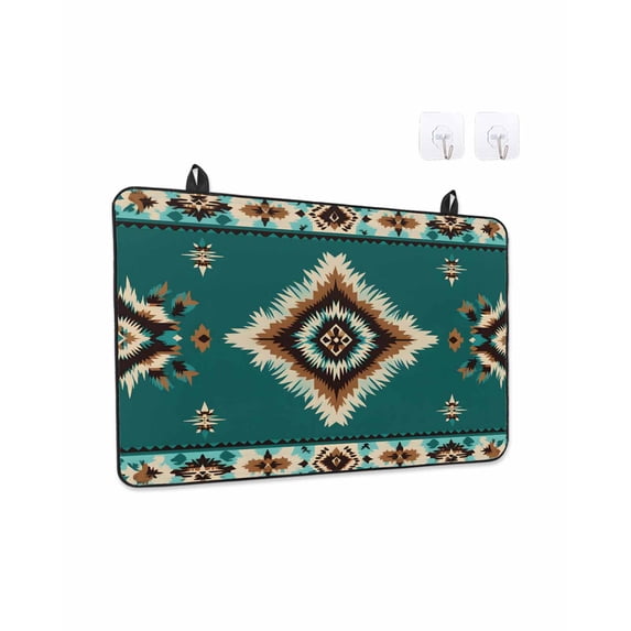 Stove Top Covers for Electric Stove 31x24 Inches, Green Southwestern Heat Insulation Fireproof Glass Cooktop Protector, Boho Ethnic Geometric Retro Multipurpose Countertop Stovetop Cover for Kitchen