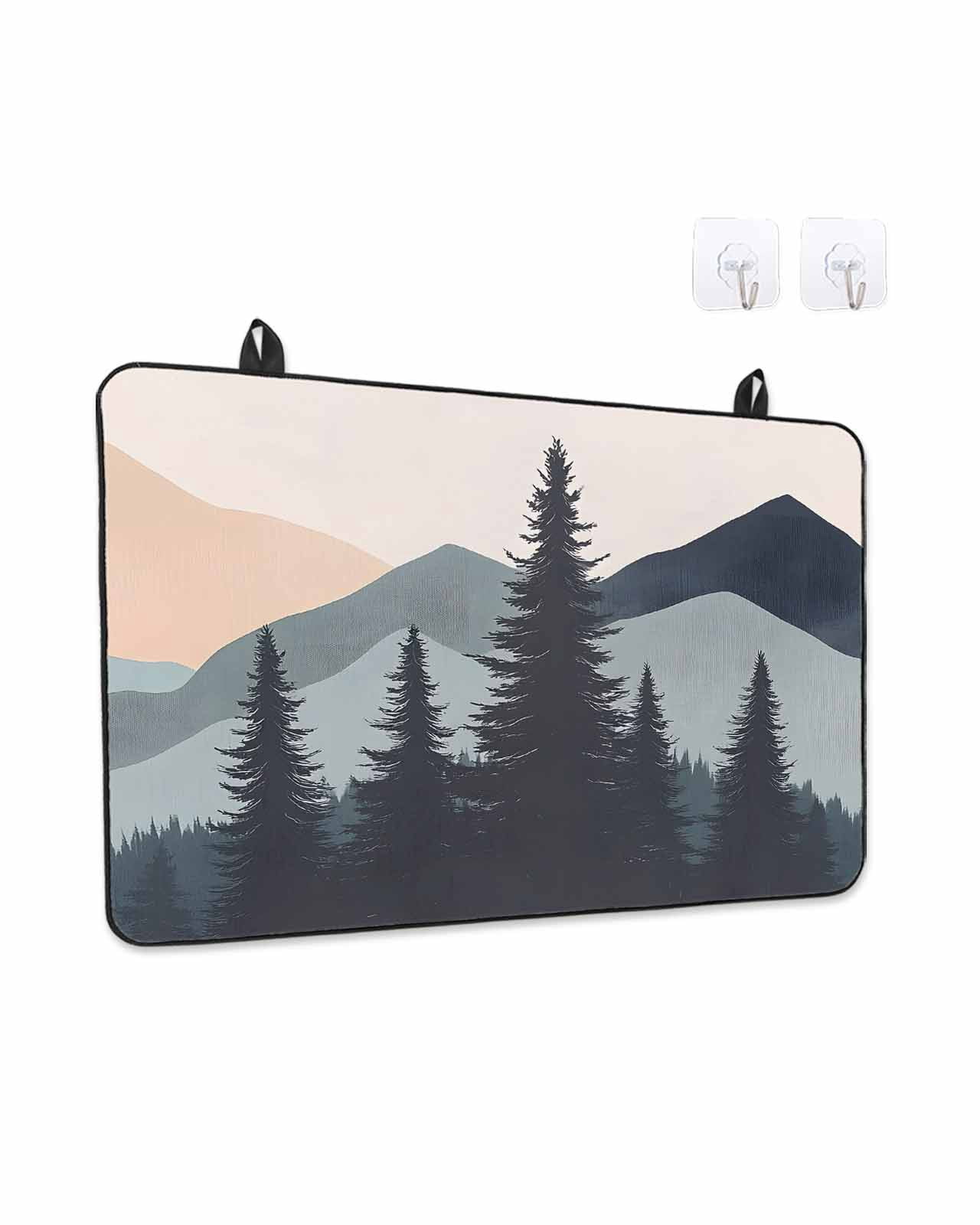 Stove Top Covers for Electric Stove 31x24 Inches, Mountain Forest Heat Insulation Fireproof Glass Cooktop Protector, Nature Tree Scenery Watercolor Pink Blue Countertop Stovetop Cover for Kitchen