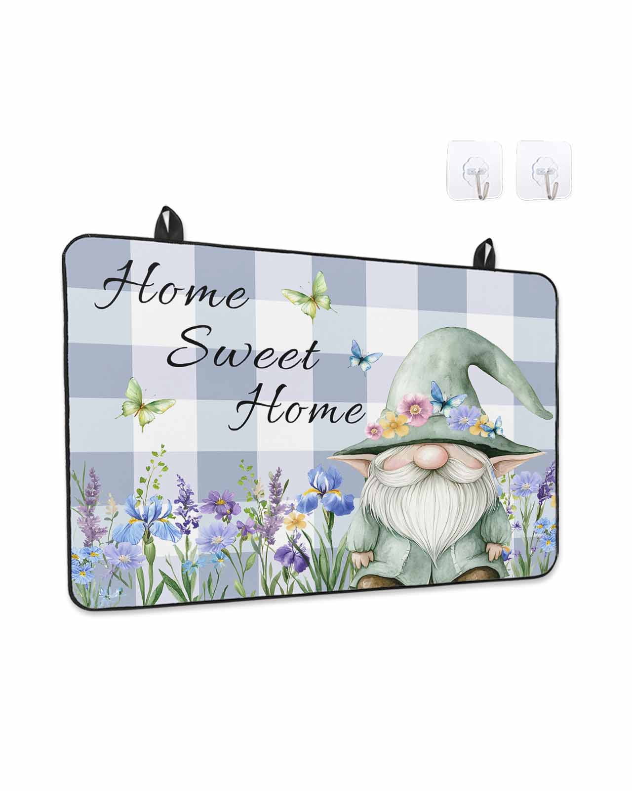 Stove Top Covers for Electric Stove 31x24 Inches, Spring Gnomes Heat Insulation Fireproof Glass Cooktop Protector, Botanical Flowers Purple Buffalo Plaid Countertop Stovetop Cover for Kitchen