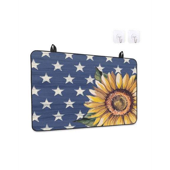 Stove Top Covers for Electric Stove 31x24 Inches, Sunflower 4th of July Heat Insulation Fireproof Glass Cooktop Protector, Blue Star Independence Day Countertop Stovetop Cover for Kitchen