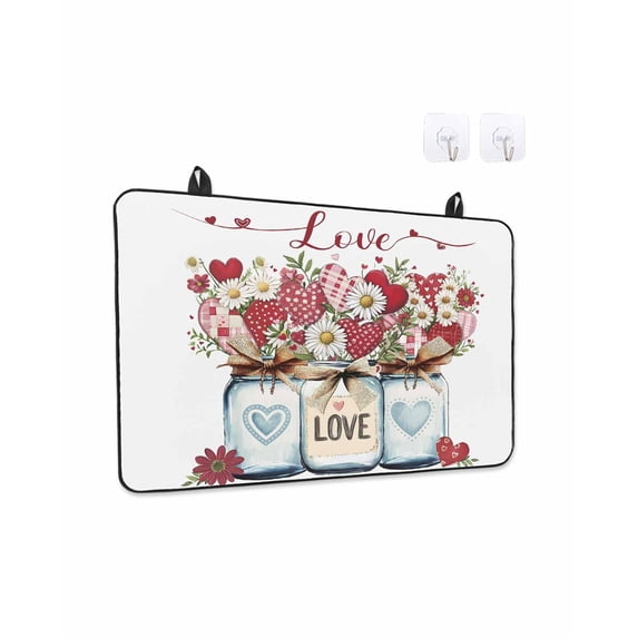 Stove Top Covers for Electric Stove 31x24 Inches, Valentines Heat Insulation Fireproof Glass Cooktop Protector, Love Heart Botanical Daisy Multipurpose Countertop Stovetop Cover for Kitchen