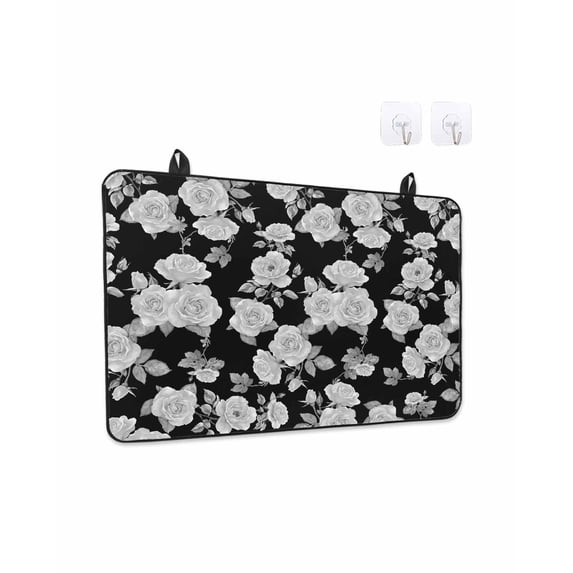 Stove Top Covers for Electric Stove 36x21 Inches, Black Floral Heat Insulation Fireproof Glass Cooktop Protector, Farmhouse Garden Flowers Botanical Countertop Stovetop Cover for Kitchen