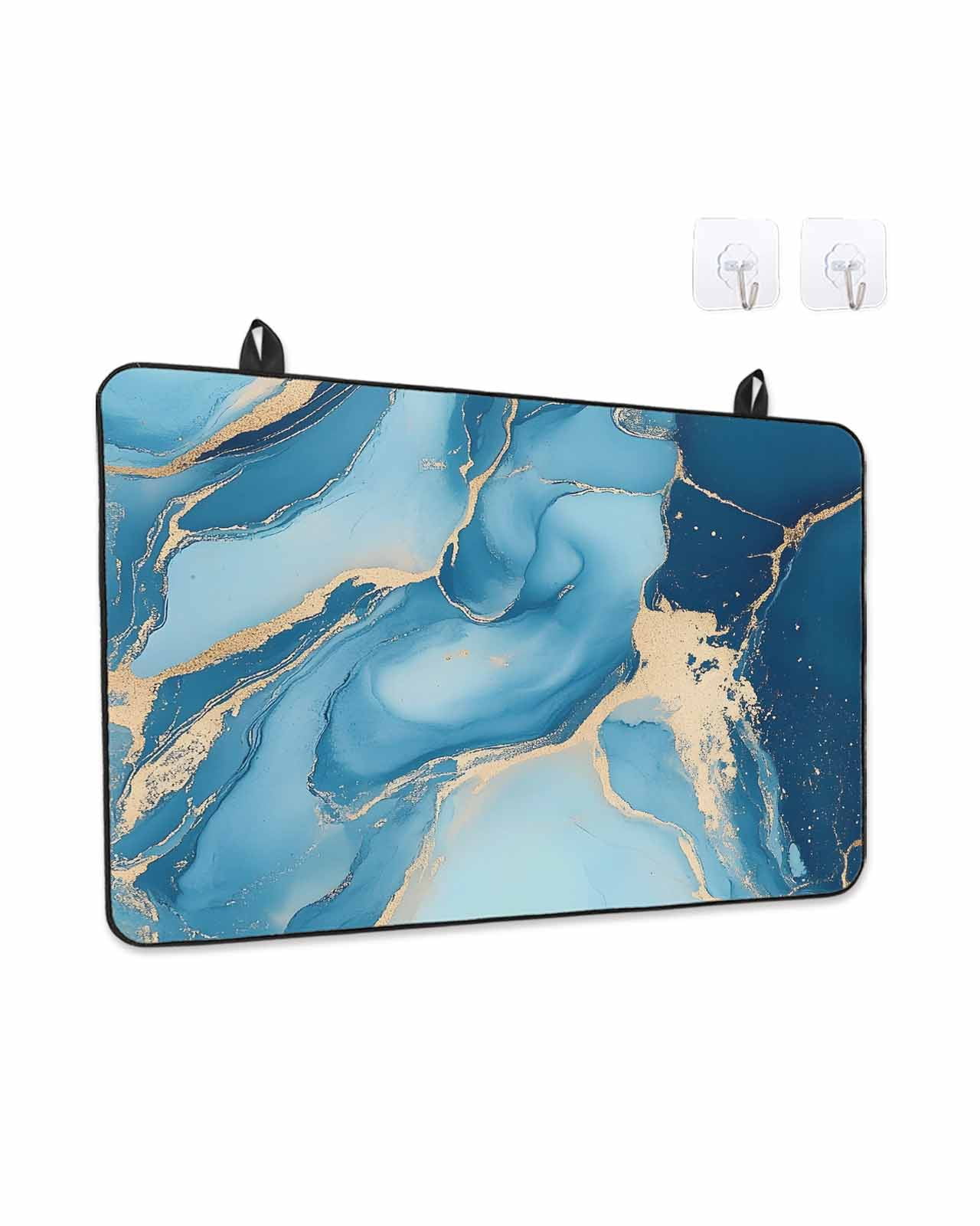 Stove Top Covers for Electric Stove 36x21 Inches, Blue Marble Heat Insulation Fireproof Glass Cooktop Protector, Luxury Modern Ink Painting Abstract Multipurpose Countertop Stovetop Cover for Kitchen