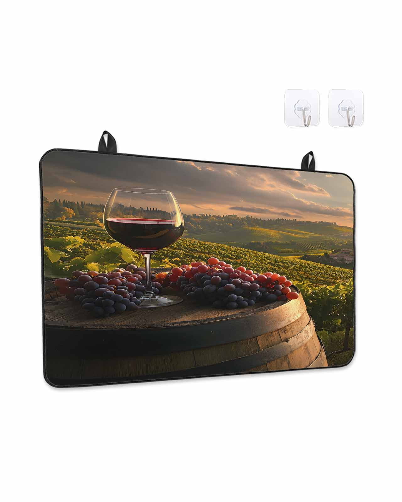 Stove Top Covers for Electric Stove 36x21 Inches, Country Heat Insulation Fireproof Glass Cooktop Protector, Grapes Casks Wine Farmhouse Multipurpose Countertop Stovetop Cover for Kitchen
