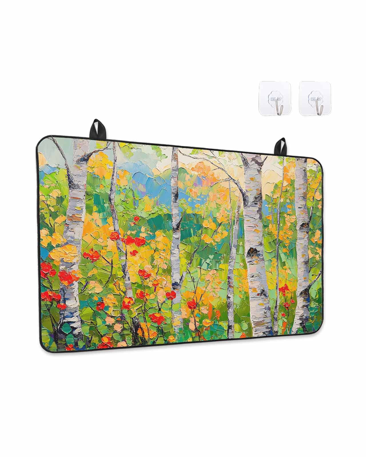 Stove Top Covers for Electric Stove 36x21 Inches, Green Oil Painting Heat Insulation Fireproof Glass Cooktop Protector, Modern Abstract Art Summer Botanical Countertop Stovetop Cover for Kitchen