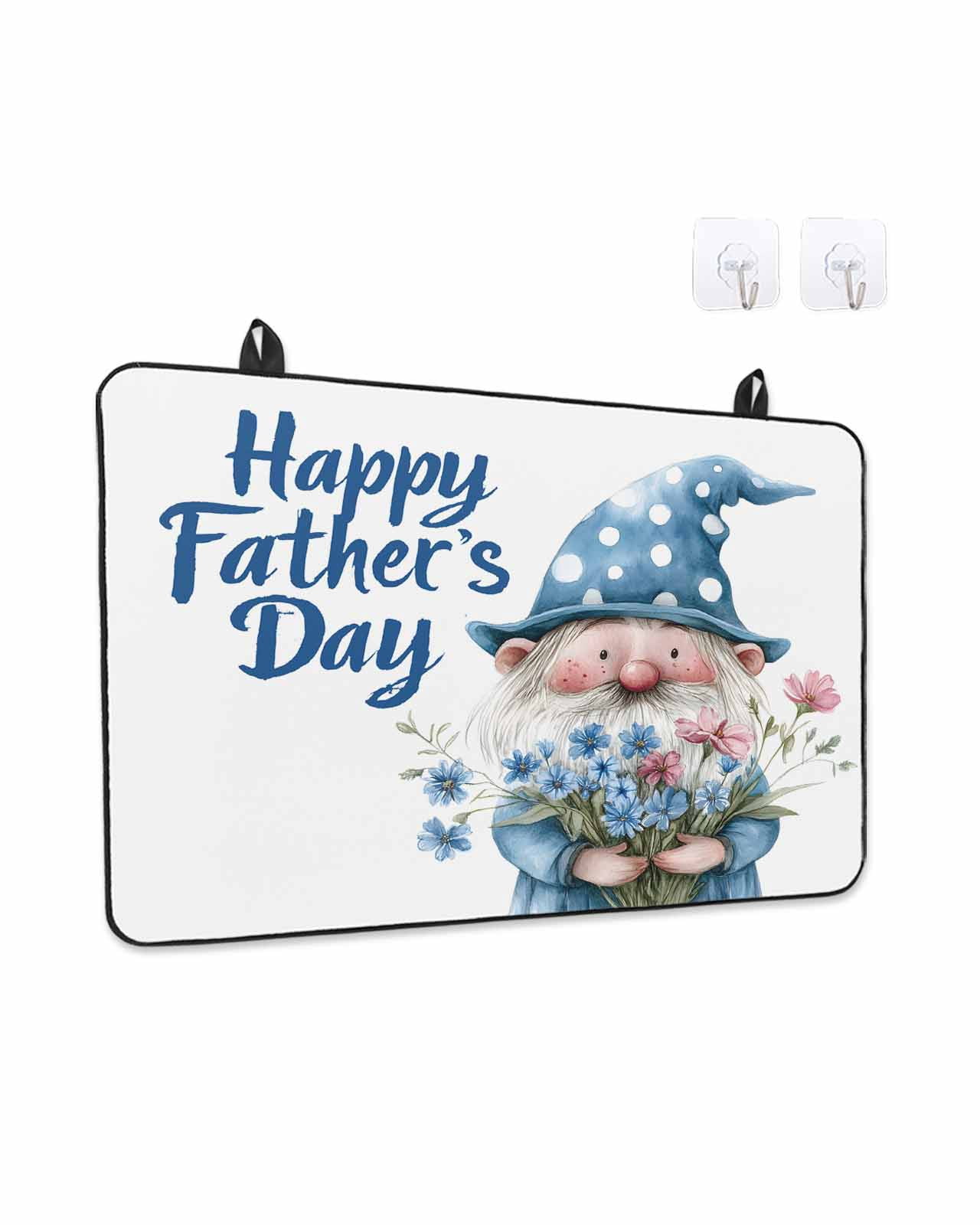 Stove Top Covers for Electric Stove 36x21 Inches, Happy Father's Day Heat Insulation Fireproof Glass Cooktop Protector, Blue Gnomes Floral Botanical Countertop Stovetop Cover for Kitchen