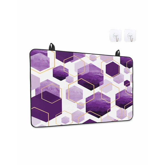 Stove Top Covers for Electric Stove 36x21 Inches, Purple Geometric Heat Insulation Fireproof Glass Cooktop Protector, Gold White Hexagon Modern Multipurpose Countertop Stovetop Cover for Kitchen