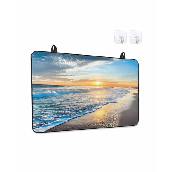 Stove Top Covers for Electric Stove 36x21 Inches, Sunset Beach Heat Insulation Fireproof Glass Cooktop Protector, Spray Ocean Waves Sky Nature Scenery Countertop Stovetop Cover for Kitchen