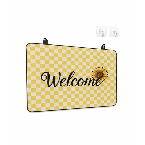 Stove Top Covers for Electric Stove 36x21 Inches, Yellow Sunflowers Heat Insulation Fireproof Glass Cooktop Protector, Spring Floral Vintage Plaid Beige Countertop Stovetop Cover for Kitchen