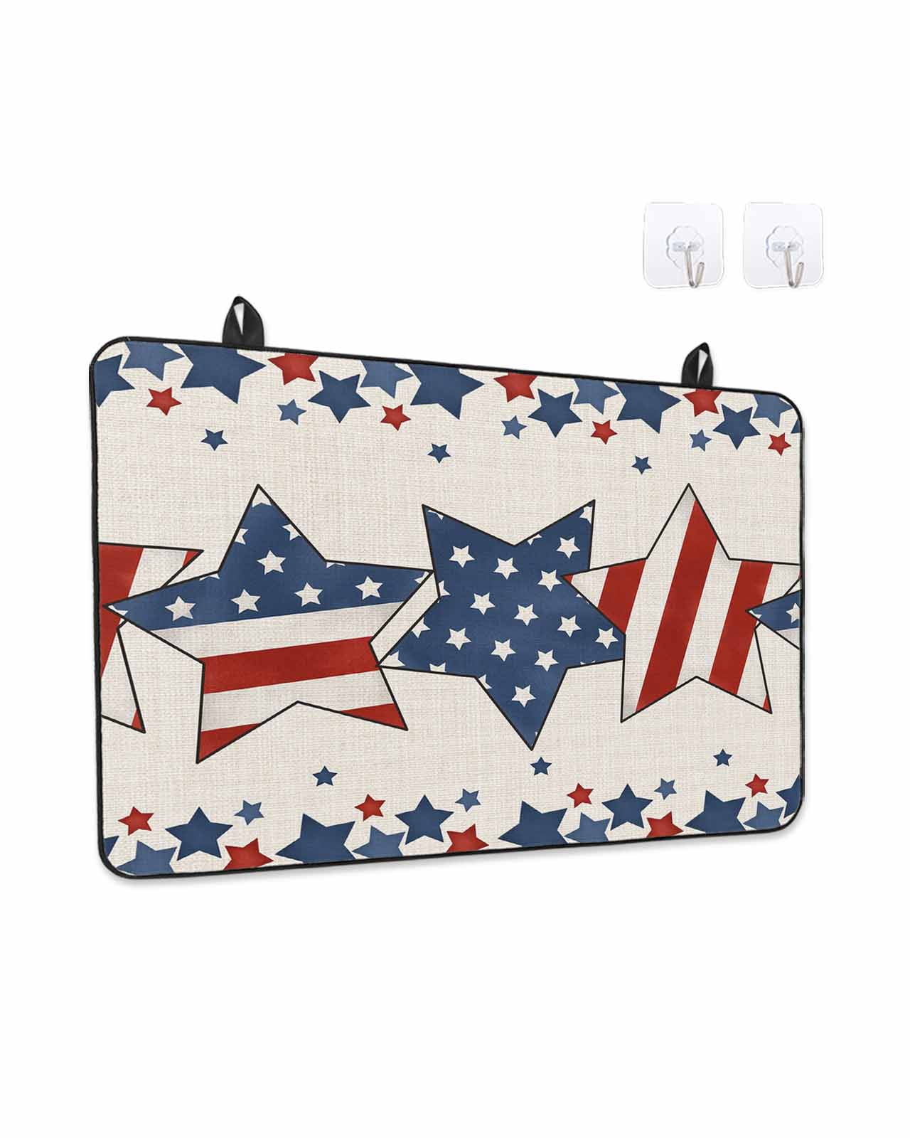 Stove Top Covers for Electric Stove, 4th of July Glass Stovetop Cover Protector, Patriotic Blue Red Star Independence Day Induction Cooktop Protector Oven Mat for Kitchen Countertop 24"x21"