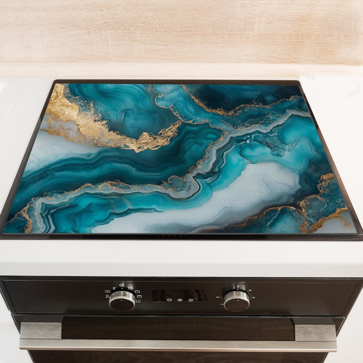Stove Top Covers for Electric Stove, Abstract Blue Green Marble Print Heat Resistant Cooktop Protector, Waterproof Oilproof Dustproof Square Mat for Kitchen RV (28×20 Inch)