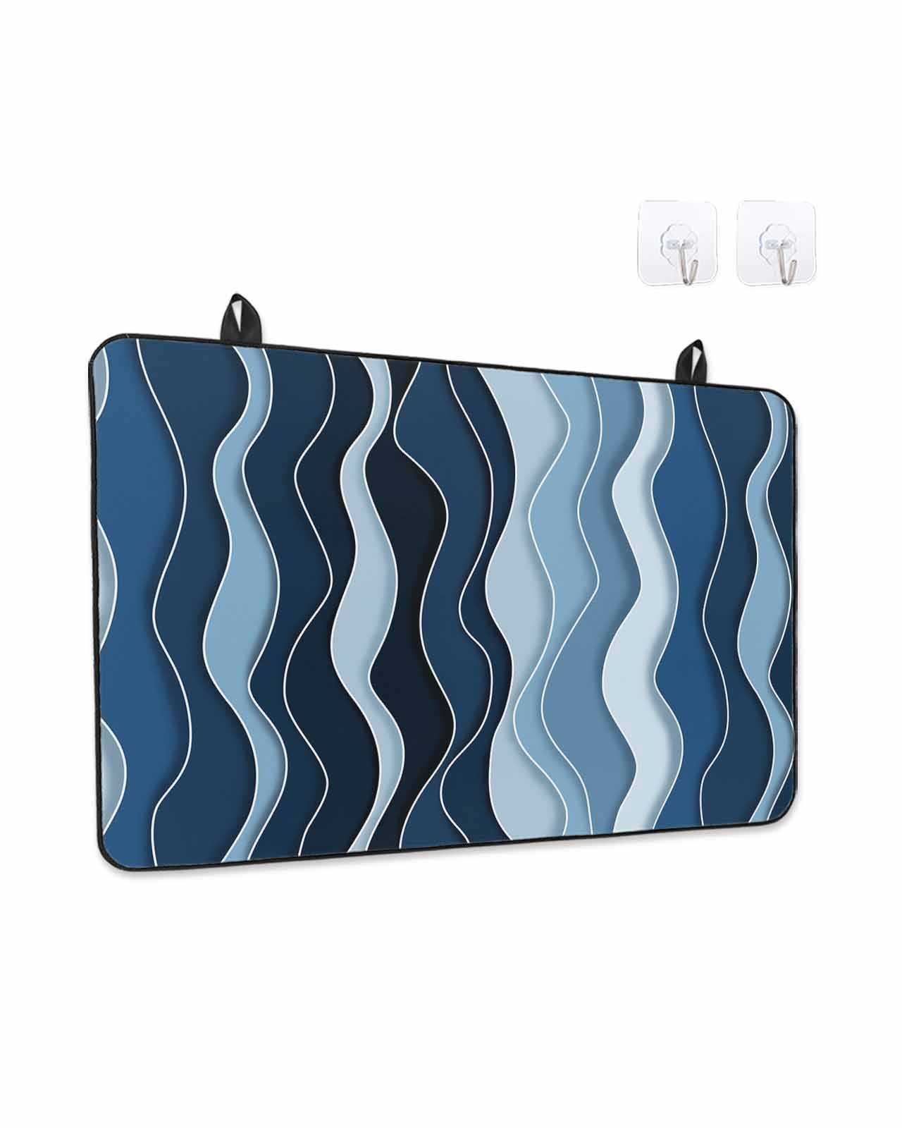 Stove Top Covers for Electric Stove, Abstract Blue Moire Glass Stovetop Cover Protector, Gradient Coastal Ocean Geometric Waves Induction Cooktop Protector Oven Mat for Kitchen Countertop 24"x21"