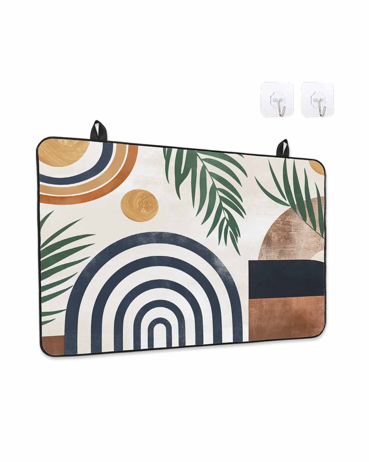 Stove Top Covers for Electric Stove, Abstract Boho Glass Stovetop Cover Protector, Bohemian Palm Leaf Geometric Leaf Circle Induction Cooktop Protector Oven Mat for Kitchen Countertop 24"x21"