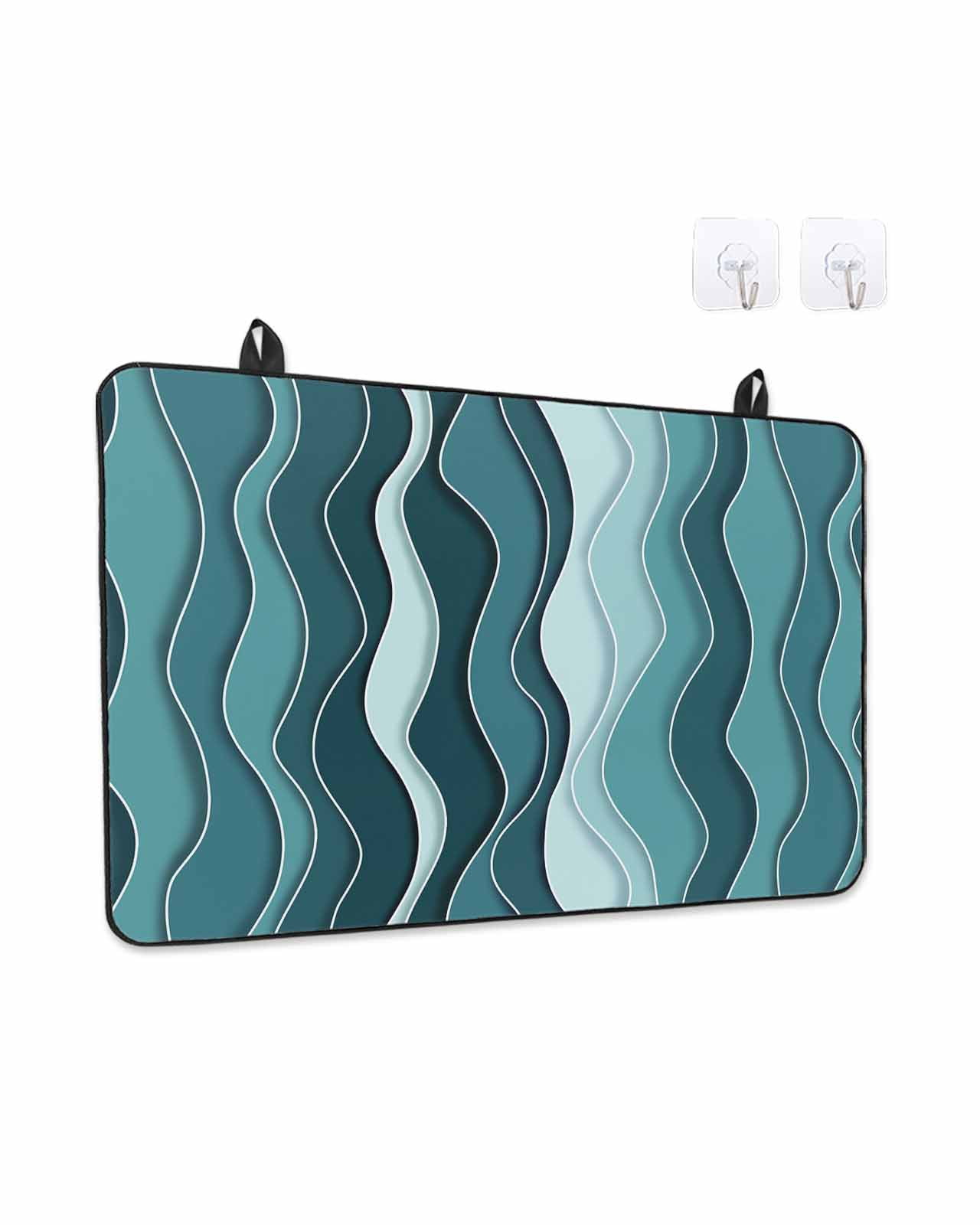 Stove Top Covers for Electric Stove, Abstract Turquoise Moire Glass Stovetop Cover Protector, Gradient Coastal Ocean Geometric Induction Cooktop Protector Oven Mat for Kitchen Countertop 36"x21"