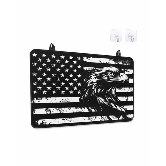 Stove Top Covers for Electric Stove, American Flag Glass Stovetop Cover Protector, Black US Flag Eagle Induction Cooktop Protector Oven Mat for Kitchen Countertop 31"x24"
