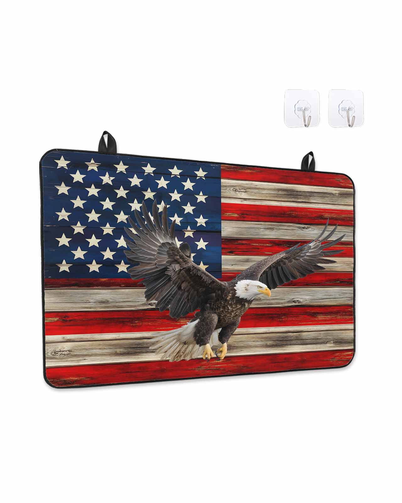 Stove Top Covers for Electric Stove, American Flag Glass Stovetop Cover Protector, Eagle Blue Red USA Flag Retro Induction Cooktop Protector Oven Mat for Kitchen Countertop 24"x21"