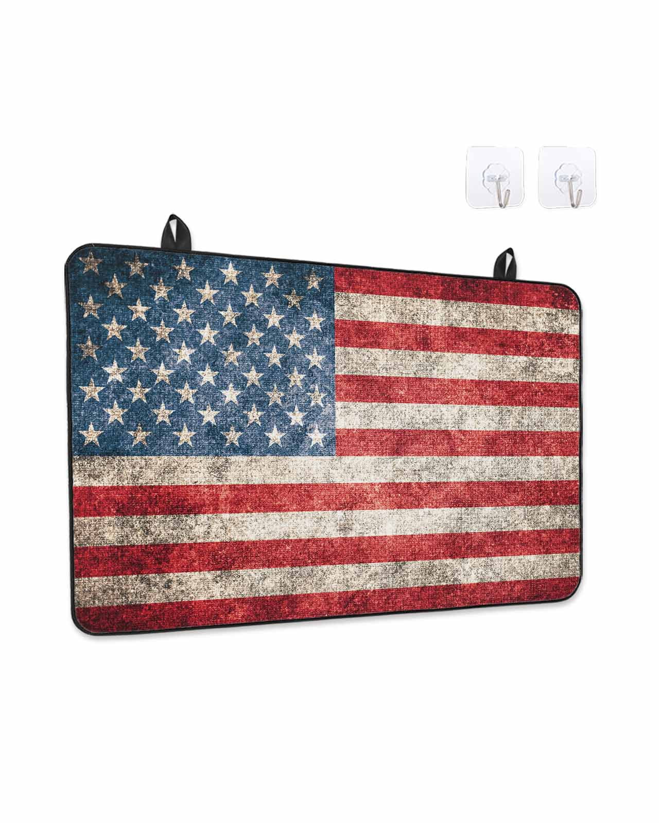 Stove Top Covers for Electric Stove, American Flag Glass Stovetop Cover Protector, Vintage Blue Red USA Flag Induction Cooktop Protector Oven Mat for Kitchen Countertop 28.5"x20.5"