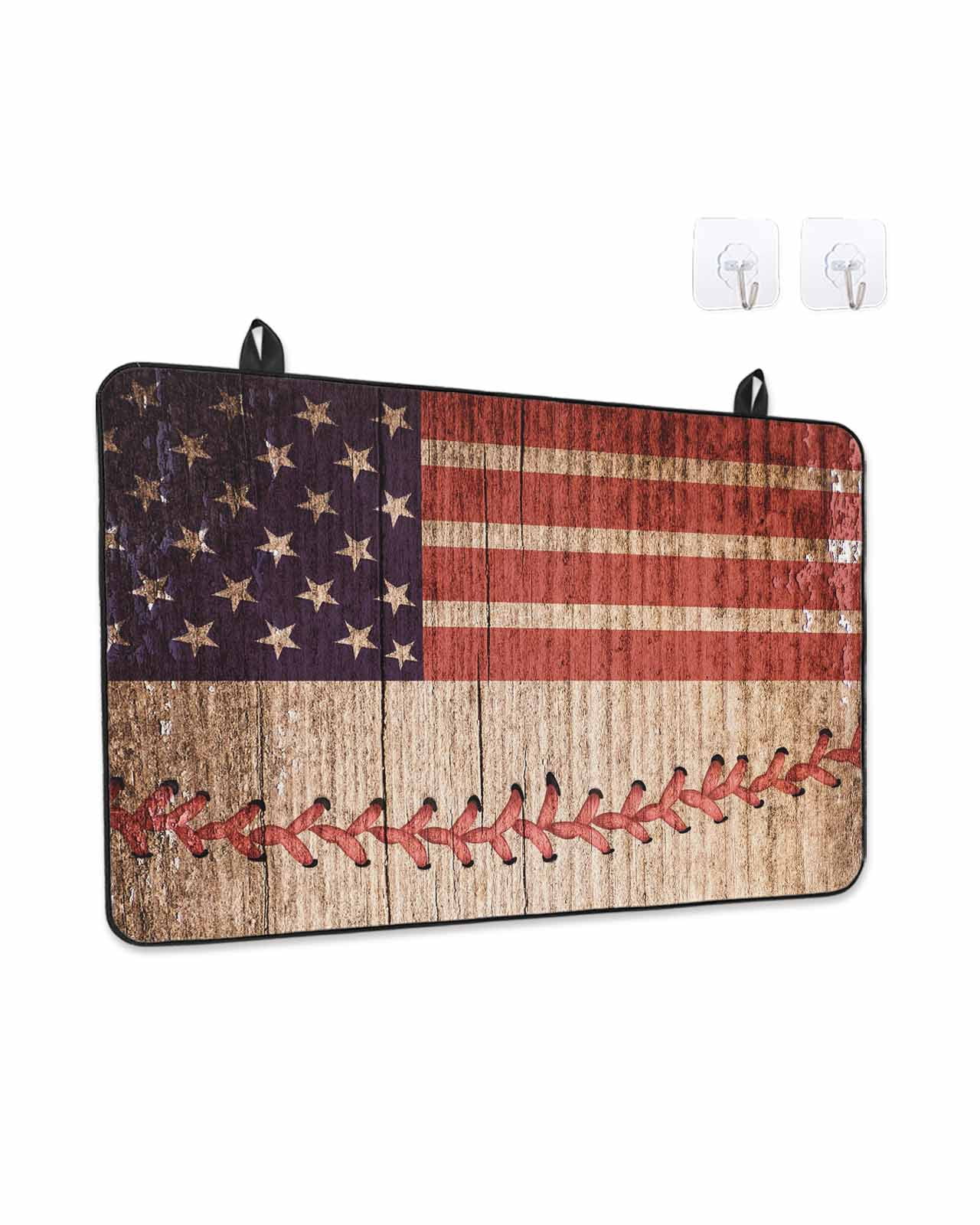 Stove Top Covers for Electric Stove, American Flag Vintage Glass Stovetop Cover Protector, Farmhouse Baseball Blue Red Induction Cooktop Protector Oven Mat for Kitchen Countertop 24"x21"