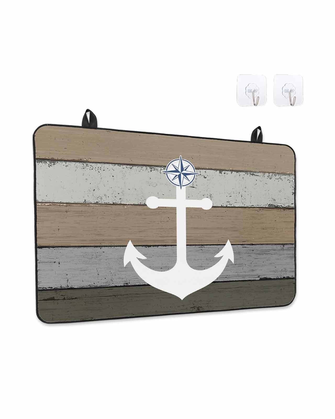 Stove Top Covers for Electric Stove, Anchor Brown Glass Stovetop Cover Protector, Nautical Grey Rustic Farmhouse Wood Grain Induction Cooktop Protector Oven Mat for Kitchen Countertop 31"x24"