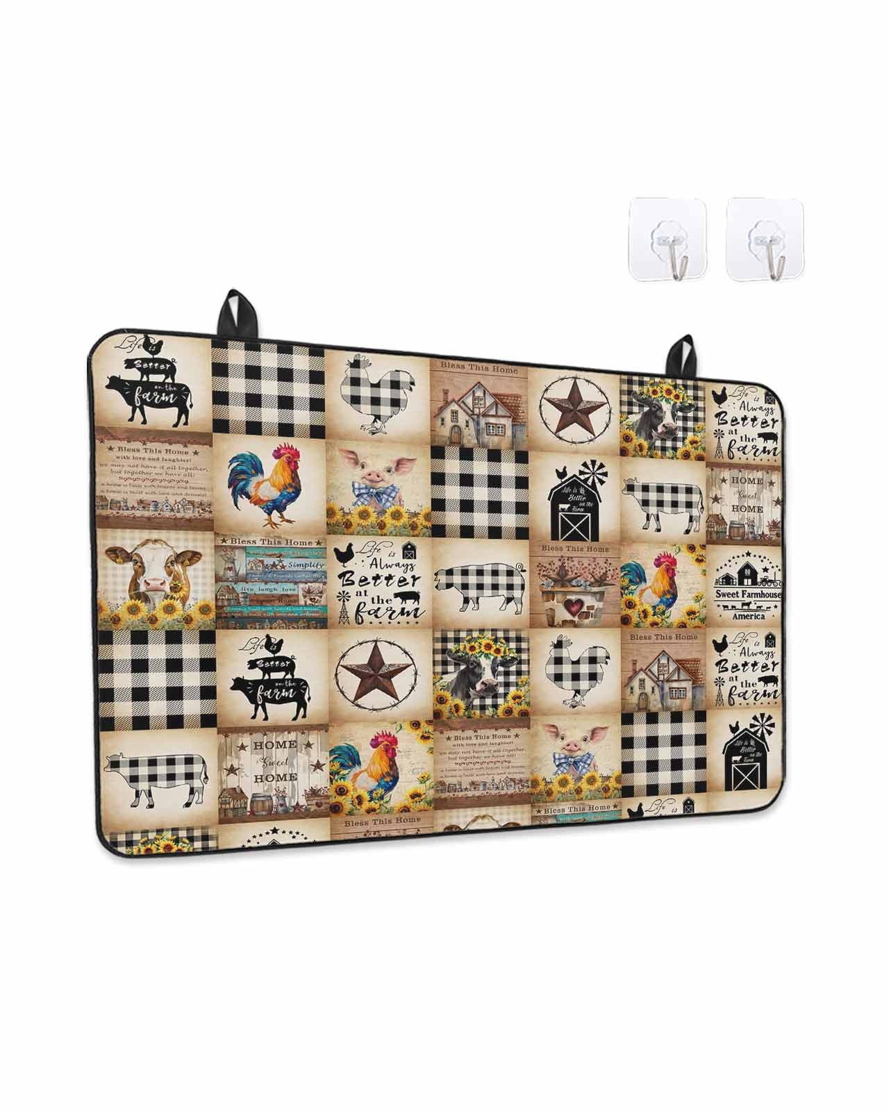 Stove Top Covers for Electric Stove, Animals Farmhouse Glass Stovetop Cover Protector, Vintage Farm Country Star Brown Plaid Induction Cooktop Protector Oven Mat for Kitchen Countertop 24"x21"