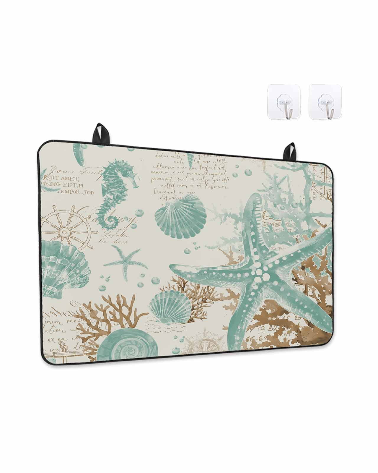 Stove Top Covers for Electric Stove, Aqua Coastal Starfish Glass Stovetop Cover Protector, Farmhouse Nautical Seahorse Coral Induction Cooktop Protector Oven Mat for Kitchen Countertop 36"x21"
