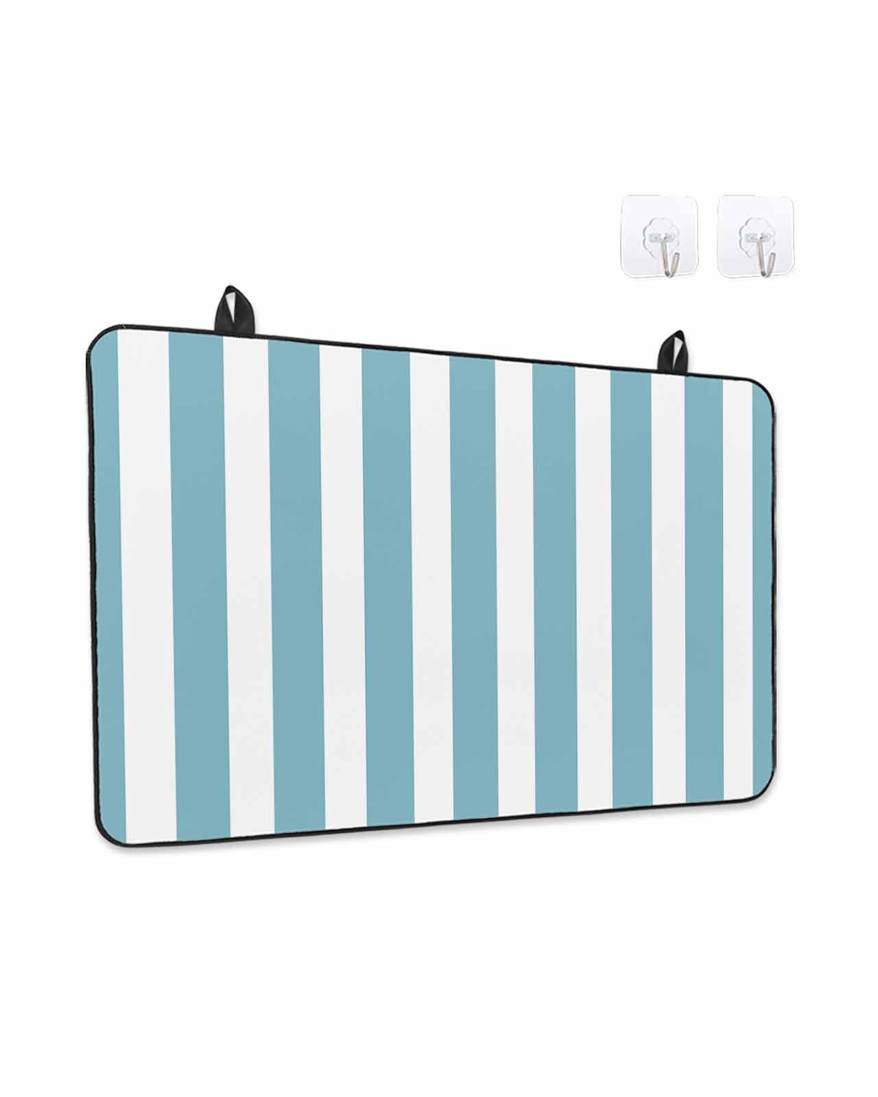 Stove Top Covers for Electric Stove, Aqua Striped Glass Stovetop Cover Protector, Modern Farmhouse Blue White Stripes Induction Cooktop Protector Oven Mat for Kitchen Countertop 28.5"x20.5"