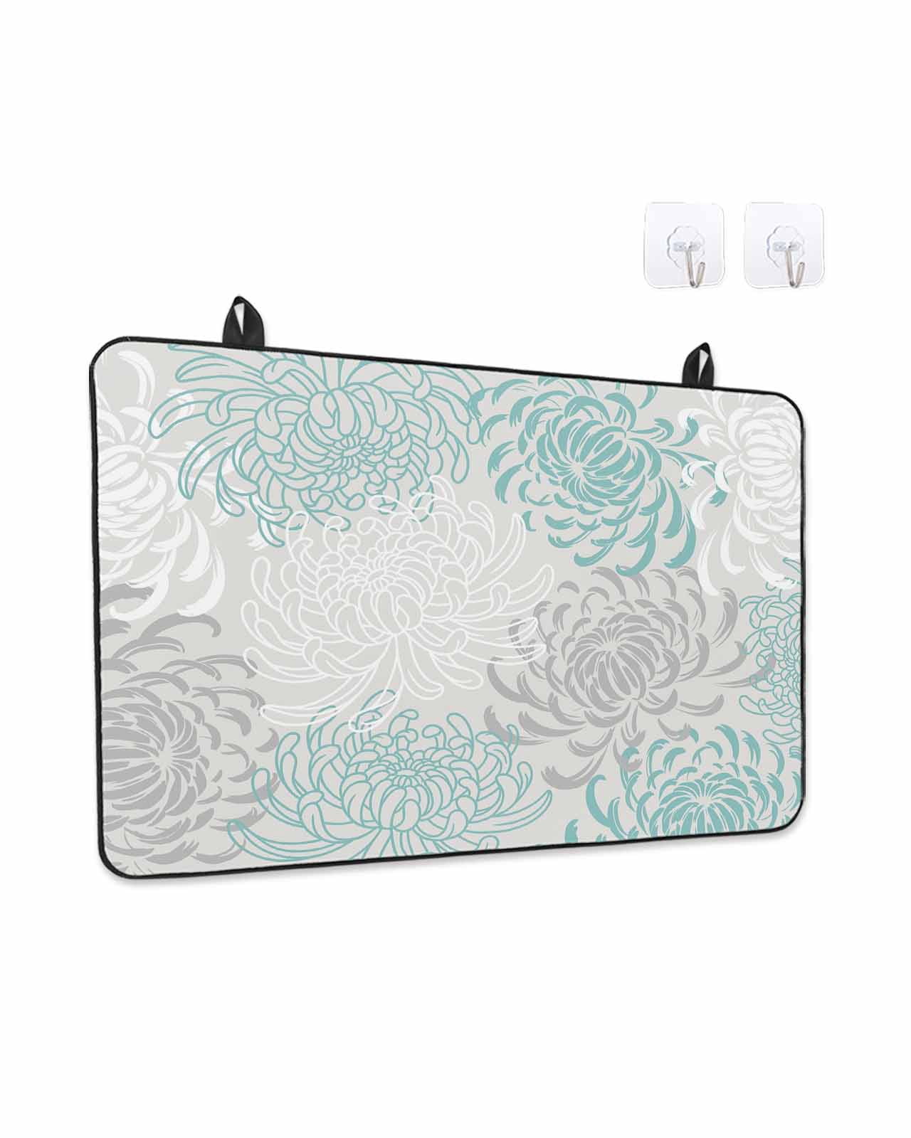Stove Top Covers for Electric Stove, Aqua White Glass Stovetop Cover Protector, Abstract Grey Chrysanthemum Flower Floral Induction Cooktop Protector Oven Mat for Kitchen Countertop 28.5"x20.5"